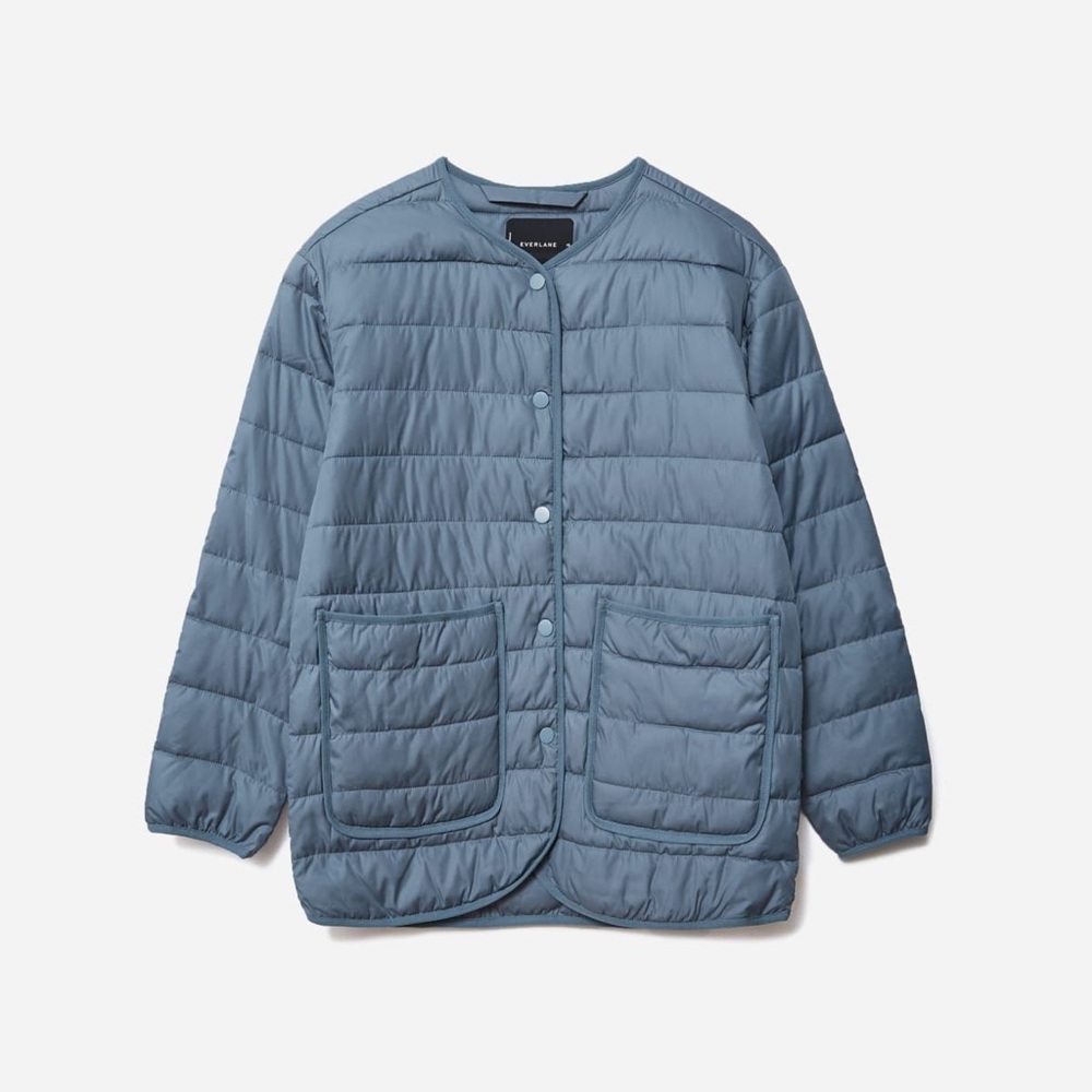 Everlane ReNew Channeled Liner Jacket in Blue Quilted Puffer Pockets Size XS